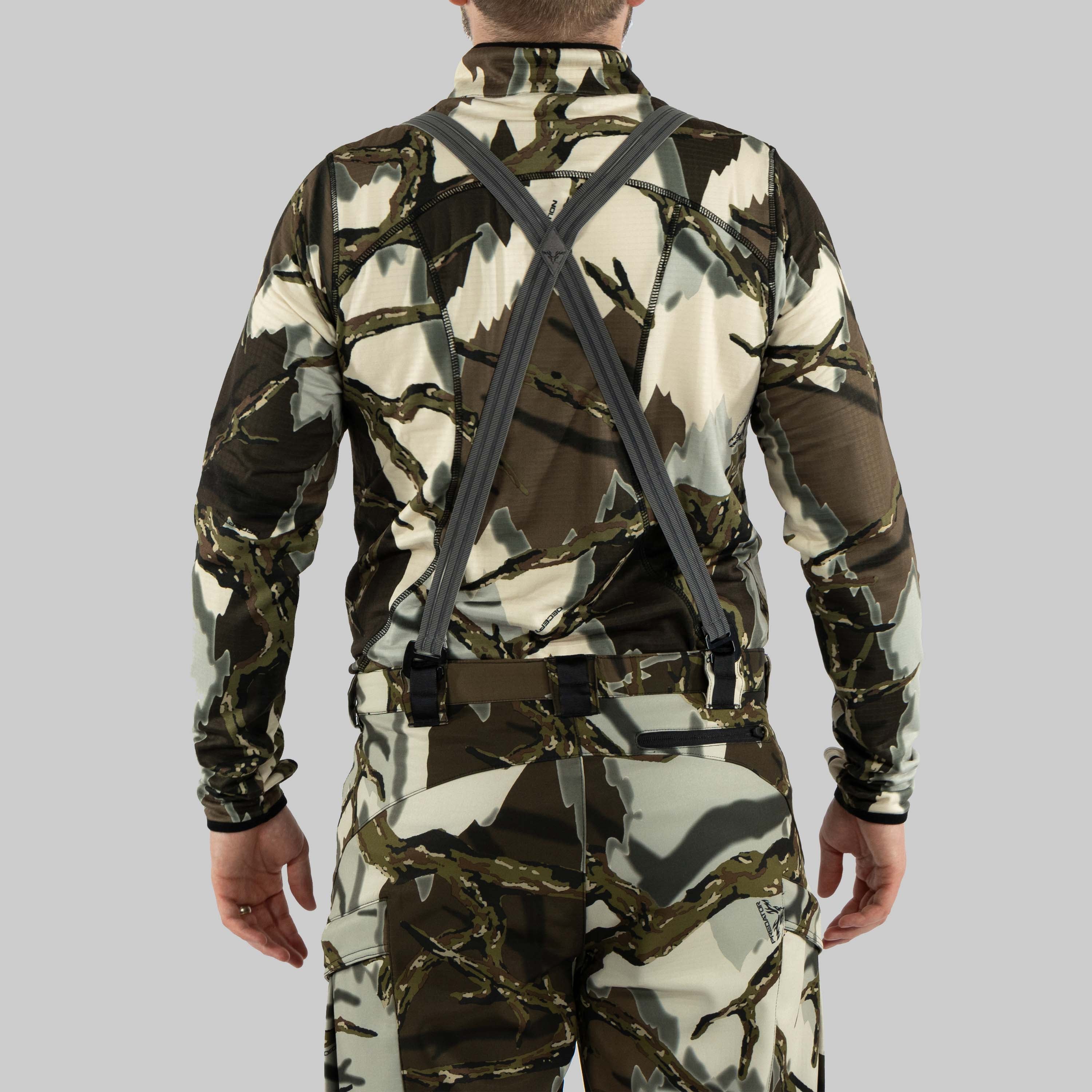 Predator Camo - Suspenders - Back View - Gray