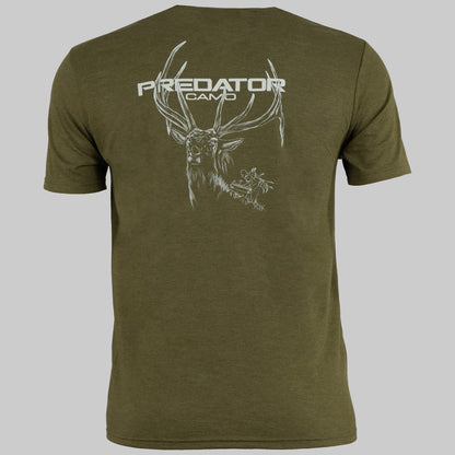 Predator Camo - Ridge Tee - Elk Back View - Military Green Frost