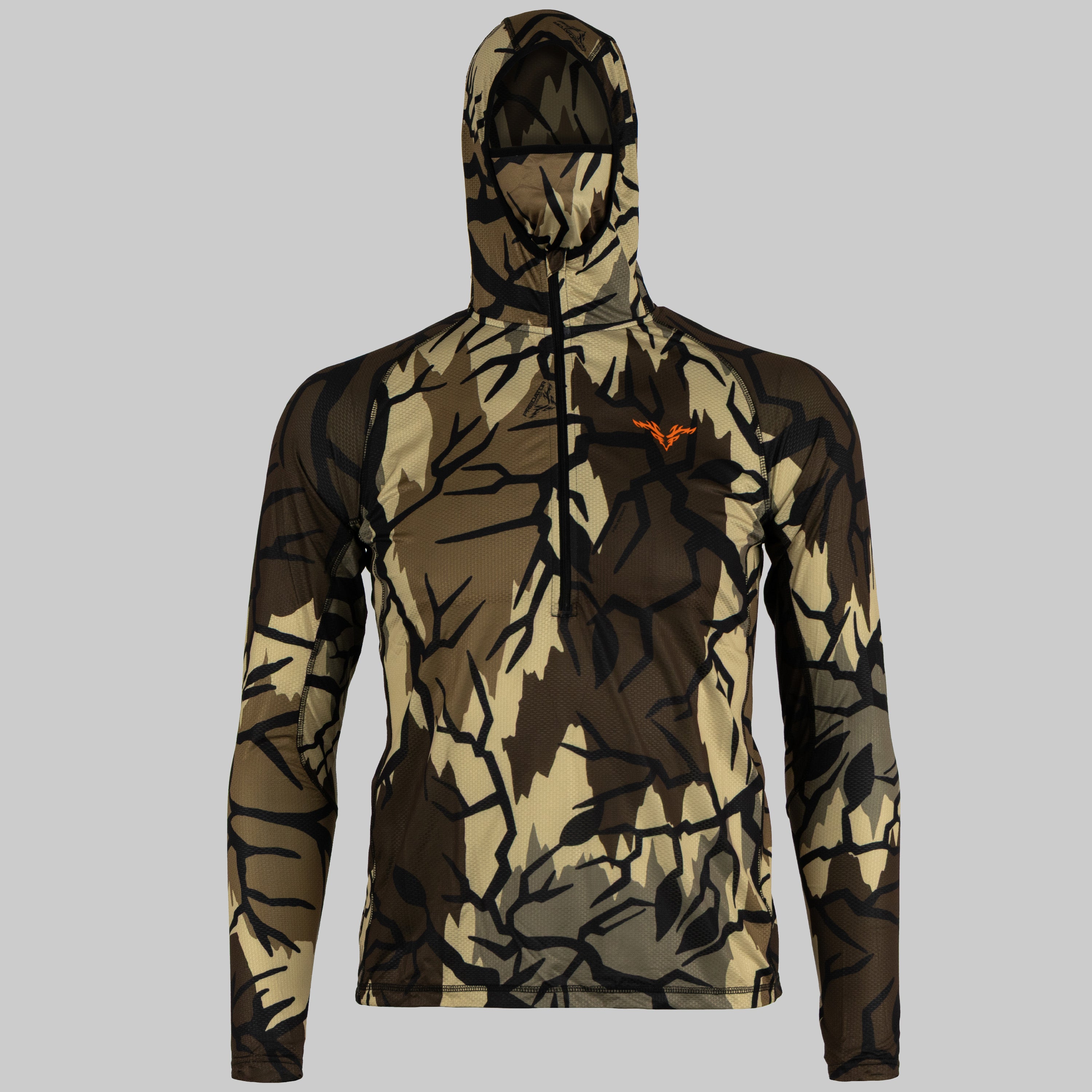 Predator camo vapor lite hoodie front view facemask up #color_fall-brown