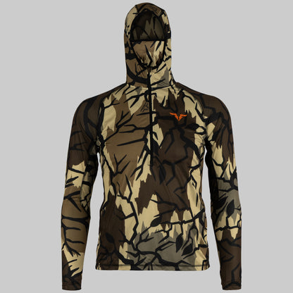 Predator camo vapor lite hoodie front view facemask up #color_fall-brown