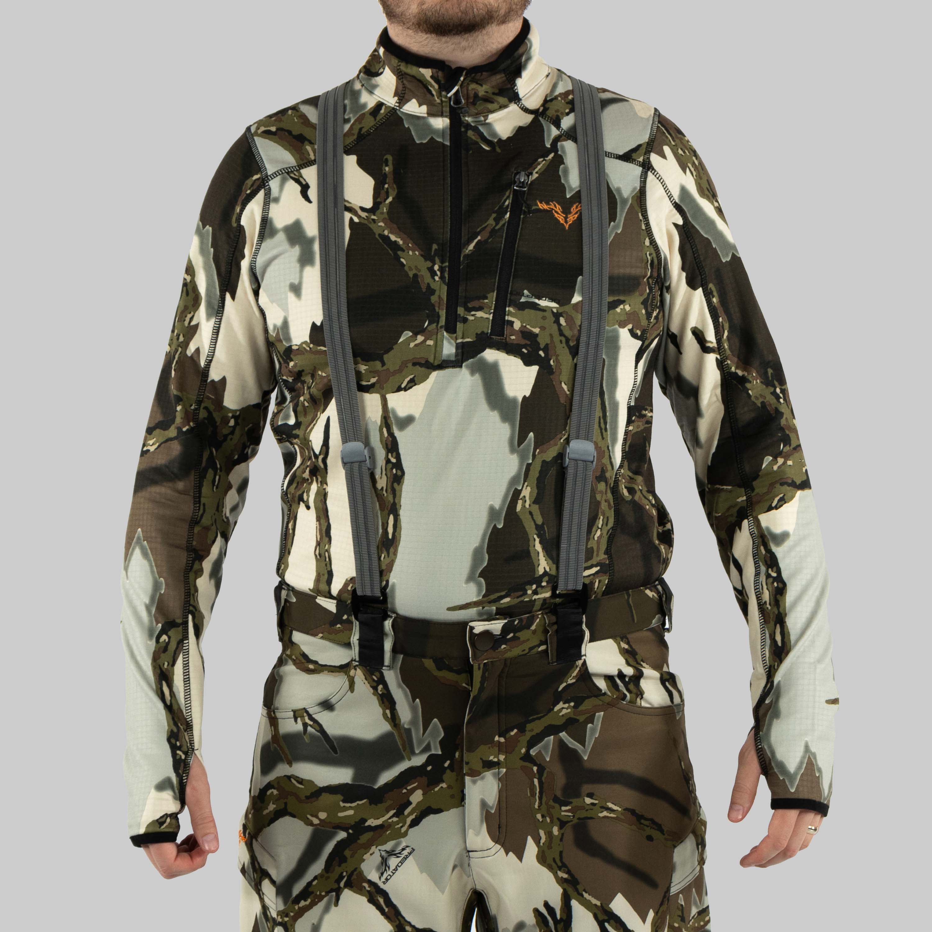 Predator Camo - Suspenders - Front View - Gray